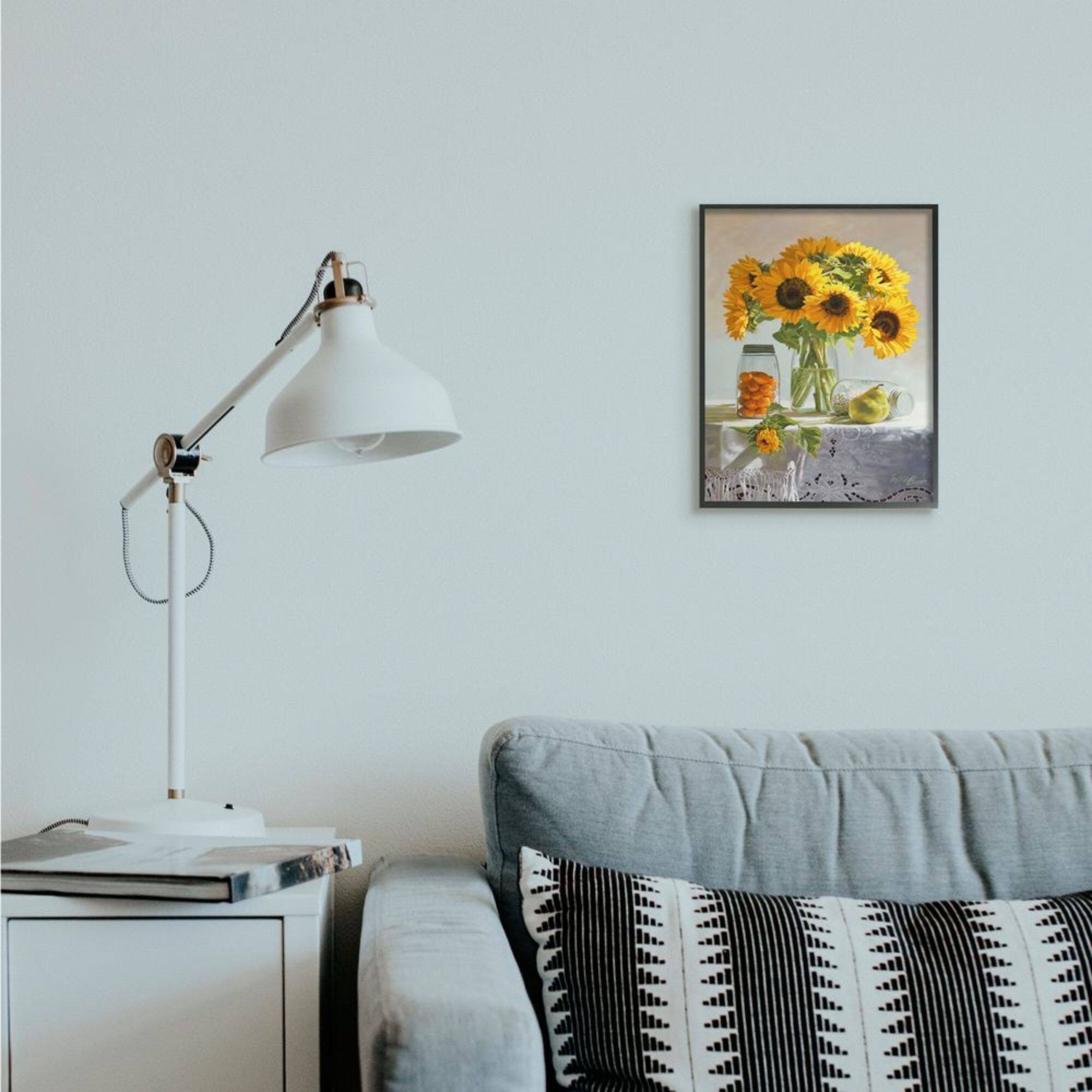 Stupell Industries Farmhouse Sunflower Still Life Country Fruit Jars Framed Wall Art